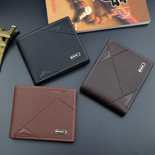 Men Short Bifold Faux Leather Wallet